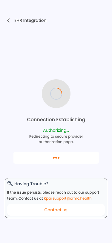 EHR connection in progress